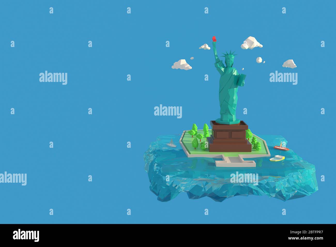 3D-Illustrator Freiheitsstatue oder Liberty Enlightening the World in New York, USA. 3d-Rendering Hintergrund für niedrige Polygongeometrie. Abstrakt Polygonal Stockfoto