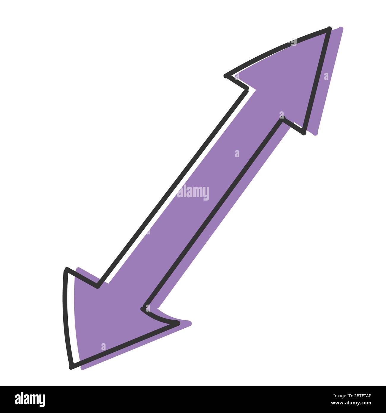 Pfeil ist mit zwei Richtungen mit Schraffierung gefärbt. Vektorzeichnung im Doodle-Stil, isoliert auf weißem Hintergrund für Design und Design. Stock Vektor