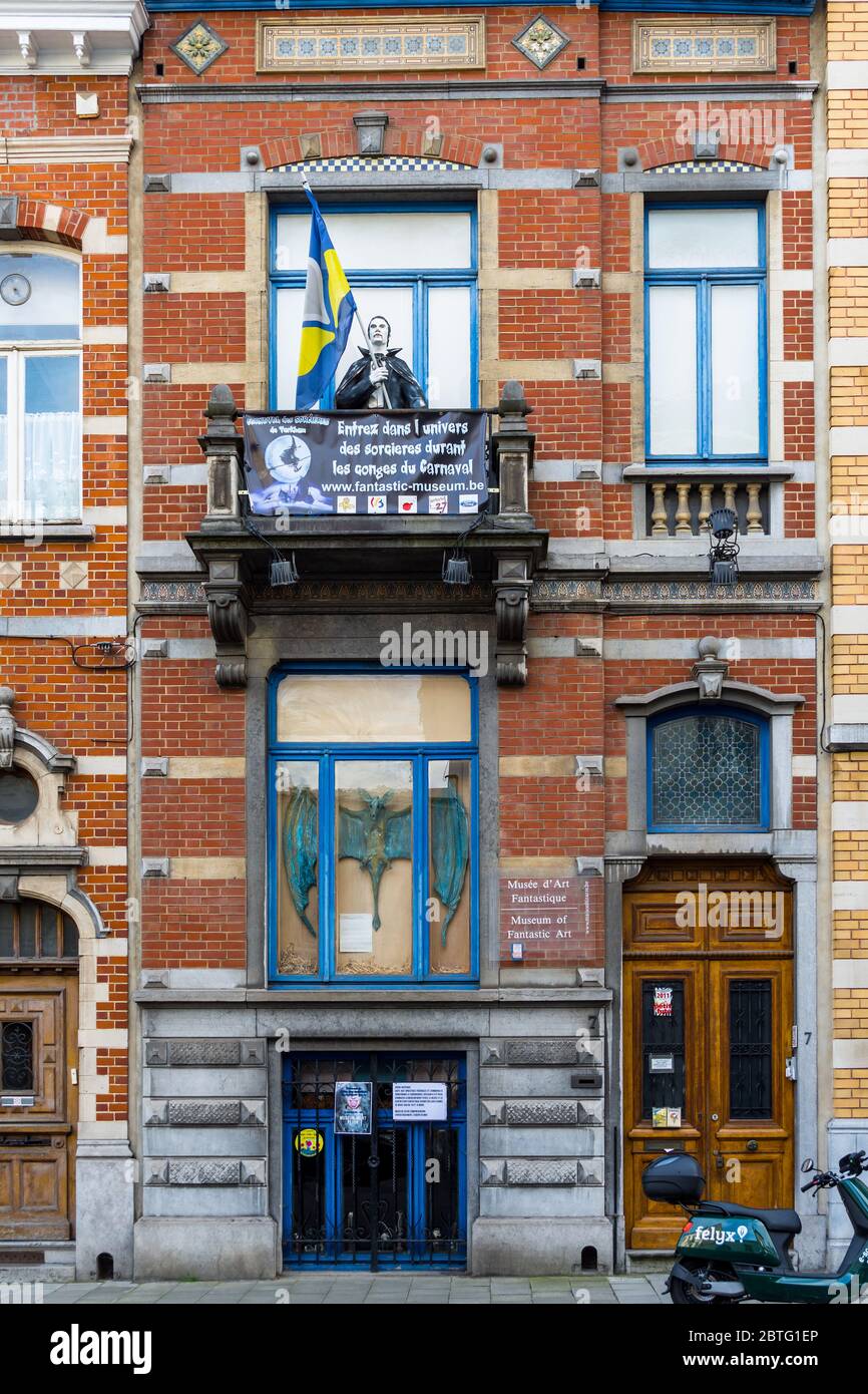 Fassade des Musée d'Art Fantastique, Rue Américaine, Saint-Gilles, Brüssel, Belgien. Stockfoto