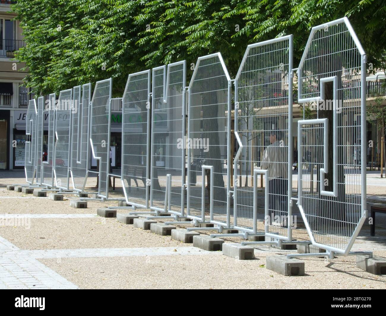 'Fence, ''GRAND PUBLIC' (allgemeine Öffentlichkeit), Kunstausstellung, Le Havre, Frankreich' Stockfoto