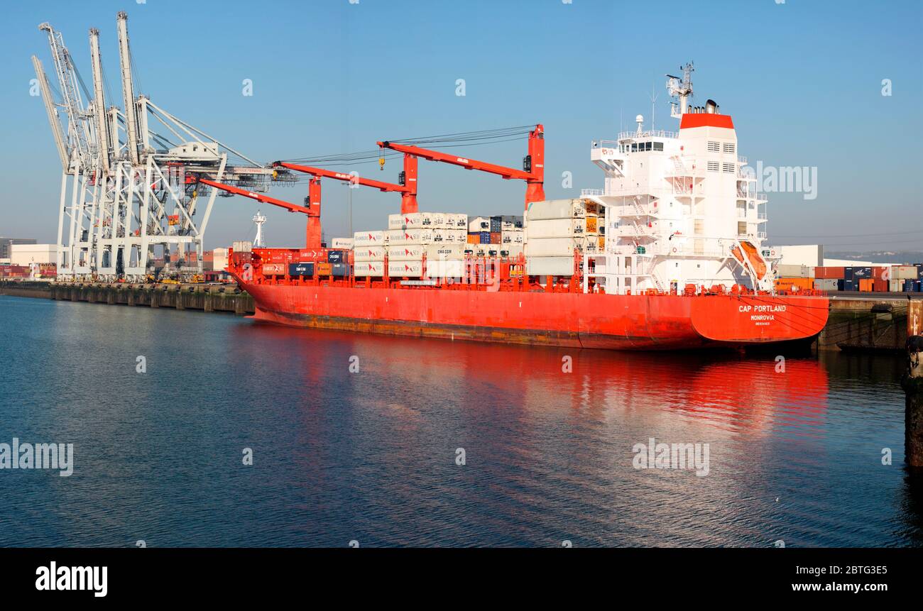 Containerschiff, Hafen, Le Havre, Normandie, Frankreich Stockfoto