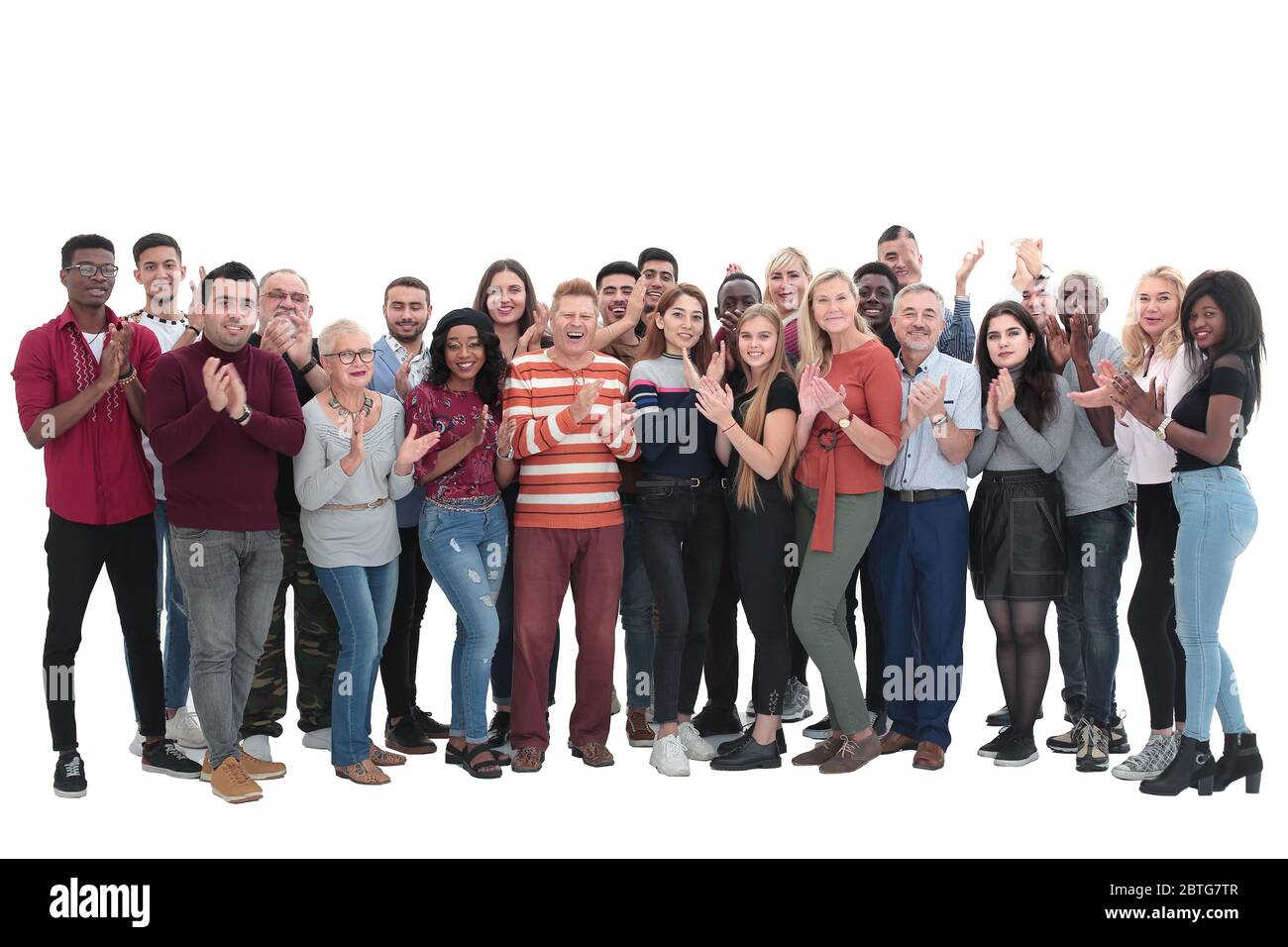 Multiethnische große Gruppe von Menschen applaudieren Stockfoto