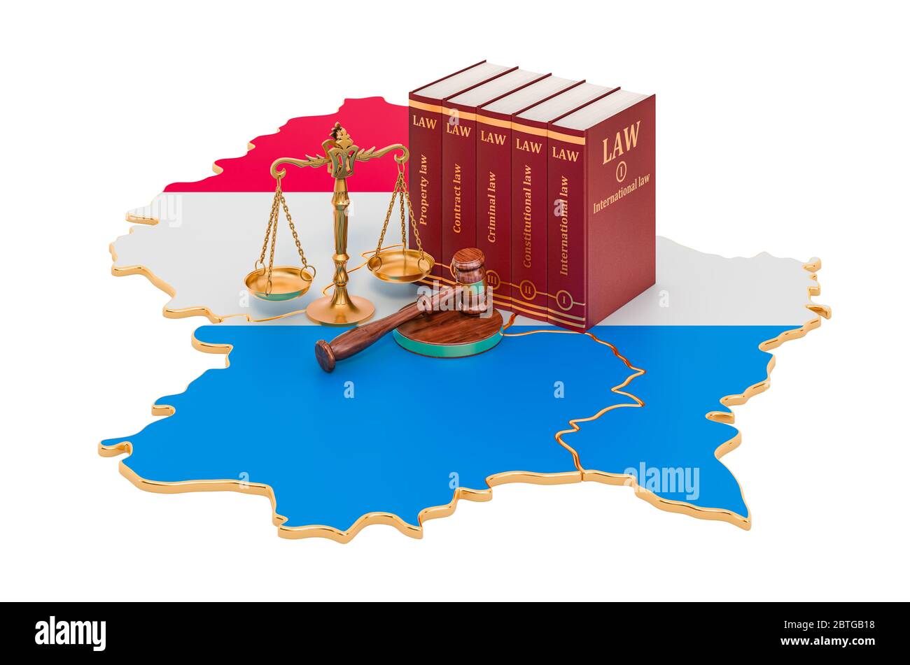 Recht und Gerechtigkeit in Luxemburg Konzept, 3D-Rendering isoliert auf weißem Hintergrund Stockfoto