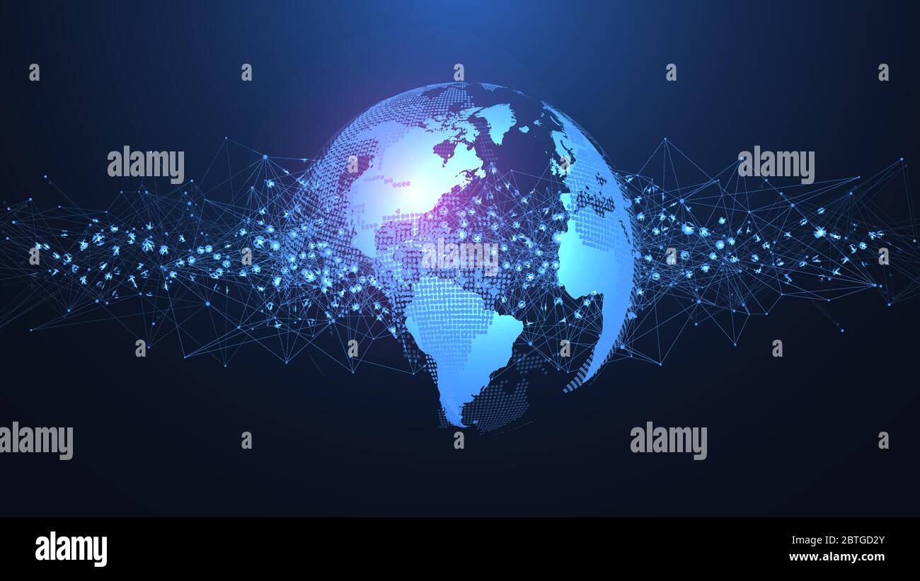 Globales Netzwerk Verbindung Konzept. Grosse Daten Visualisierung. Soziales Netzwerk Kommunikation in der globalen Computernetze. Internet Technologie. Geschäft Stock Vektor