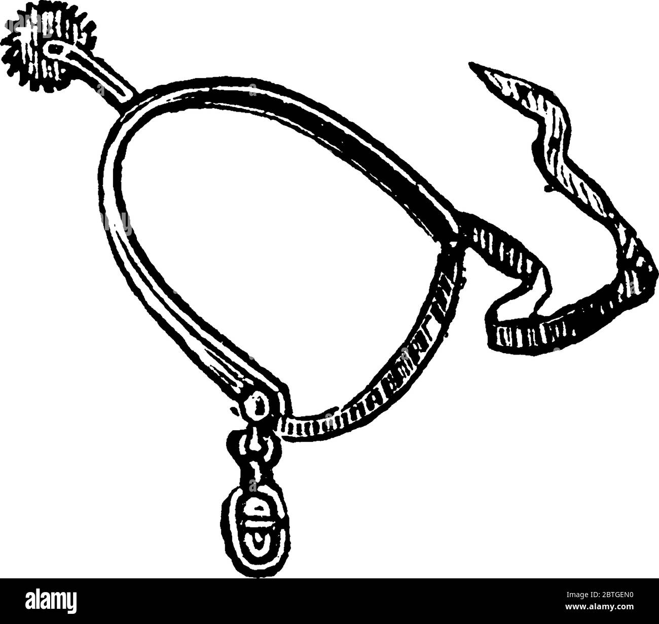 Sporn ist ein Gerät mit einem Stachelrad, das auf der Ferse eines Reiters getragen wird und verwendet wird, um auf dem Pferd zu drängen., Vintage-Linie Zeichnung oder Gravur Illustration. Stock Vektor