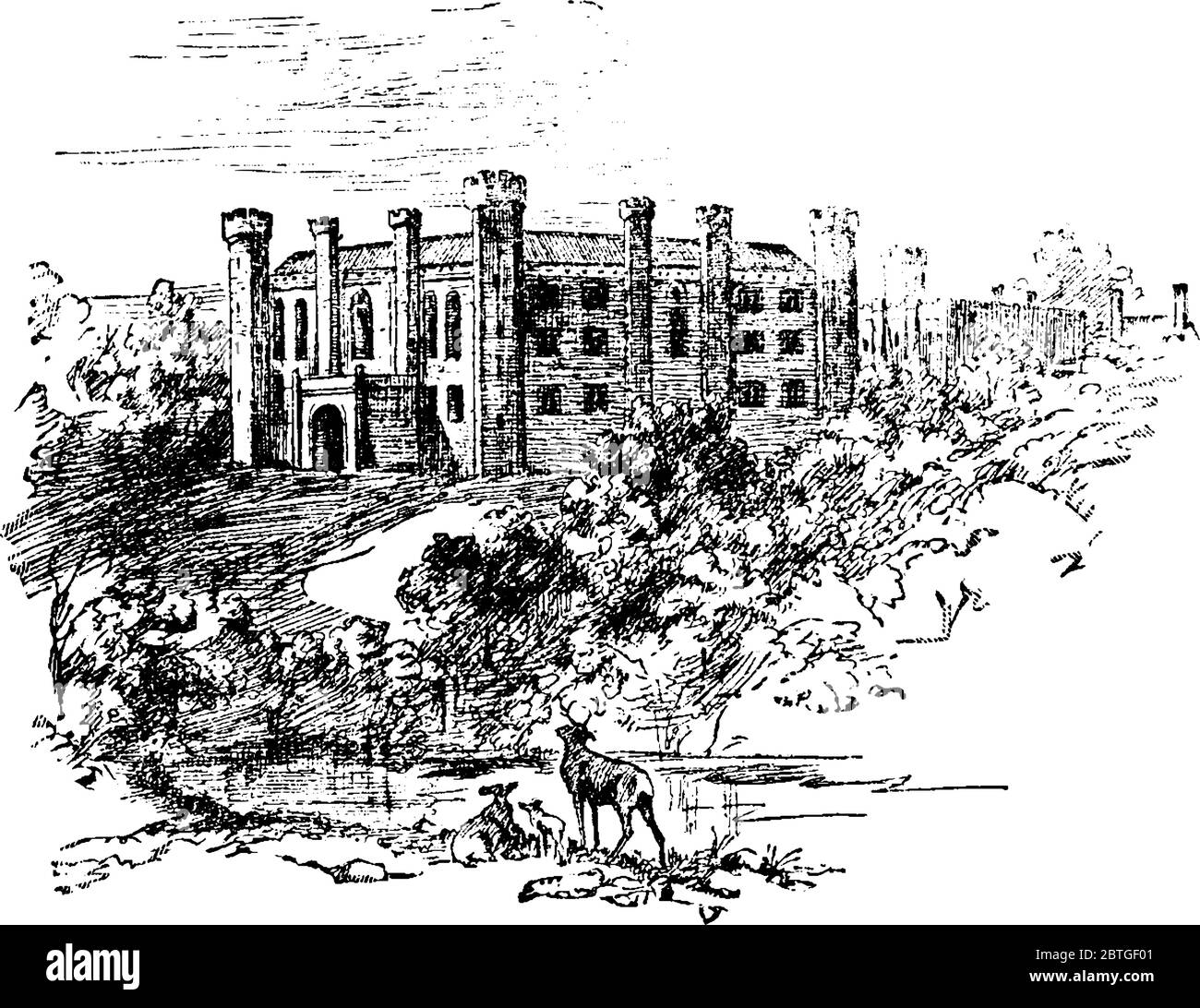 Eine Illustration der Washington Old Hall. Willian de Wessyngton war ein Vorahnung von George Washington, dem ersten Präsidenten der Vereinigten Staaten, Jahrgang l Stock Vektor