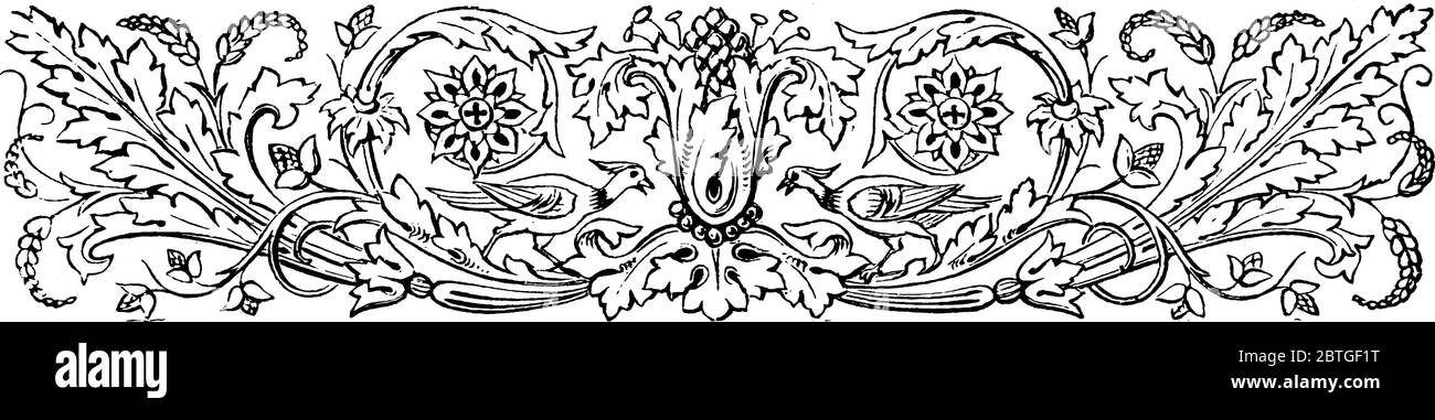 Blumenmuster mit Blumen und Vögeln, Vintage Linienzeichnung oder Gravur Illustration. Stock Vektor