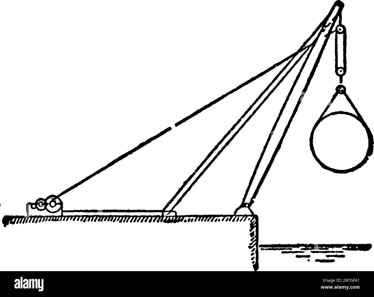 Jib Kran, besteht aus einem horizontalen Element (Jib oder Ausleger), die Unterstützung einer beweglichen Hebezeug, das an einer Wand oder an einem Boden-Säule befestigt ist, vintage l Stock Vektor