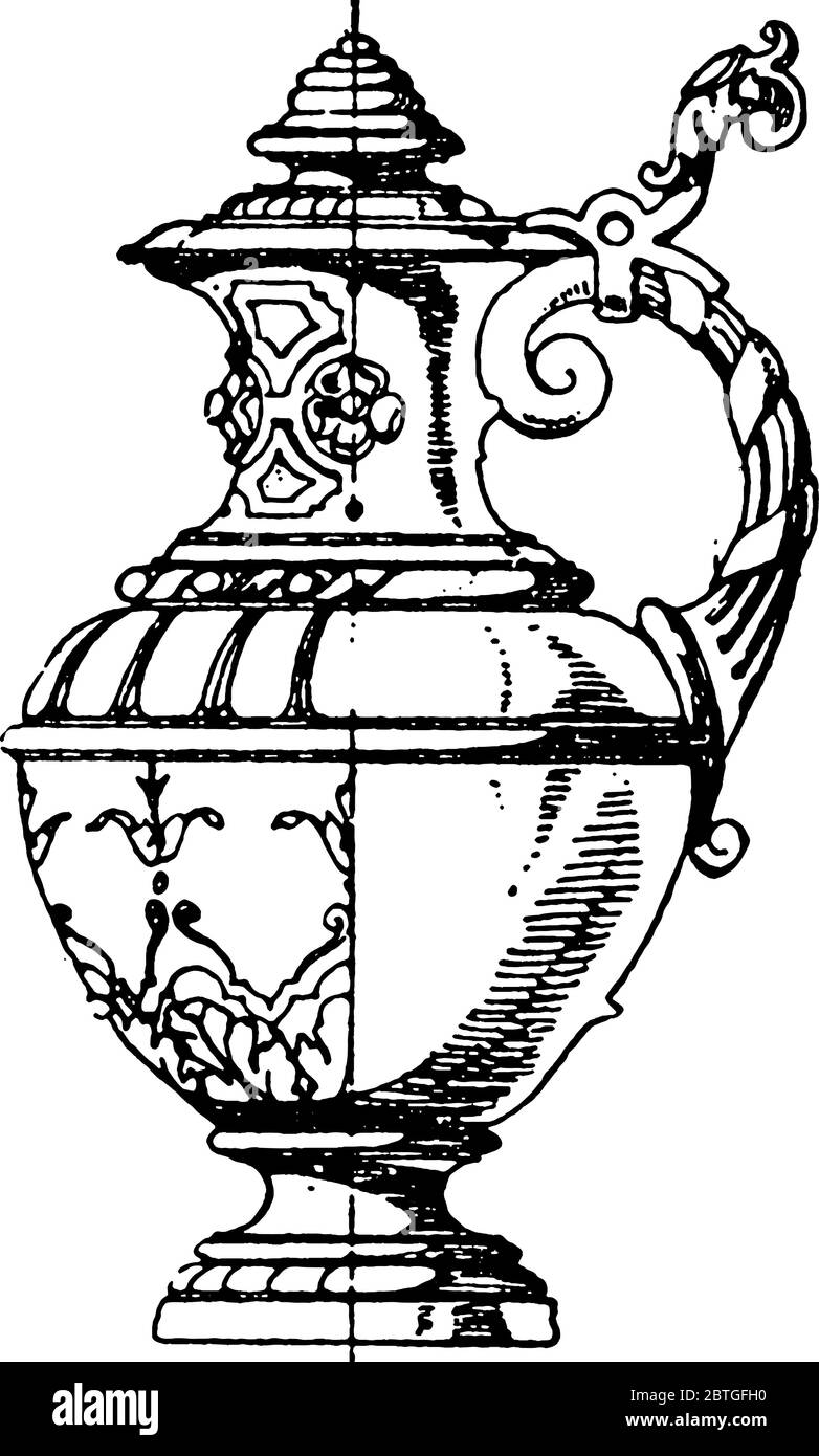 Dieser moderne Lippenpitcher ist eine italienische Zinnglasur aus der Renaissance. Es ist in Farben auf weißem Hintergrund, somet dekoriert Stock Vektor