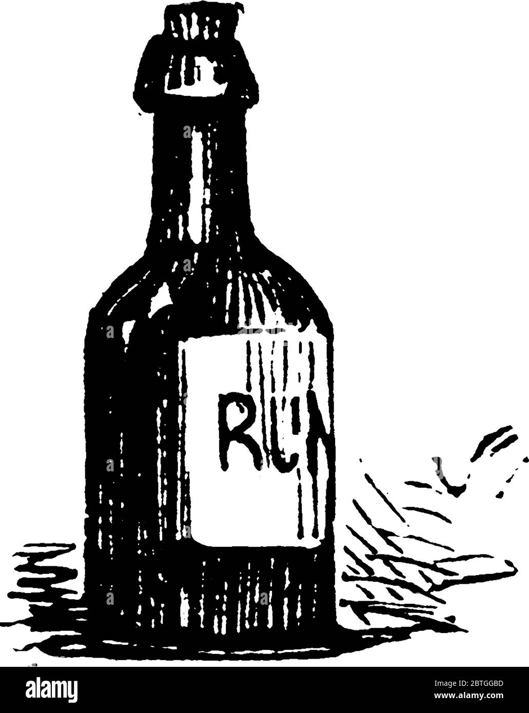 Flasche Rum, ist es ein destilliertes alkoholisches Getränk aus Zuckerrohr Nebenprodukte., Vintage-Linie Zeichnung oder Gravur Illustration. Stock Vektor