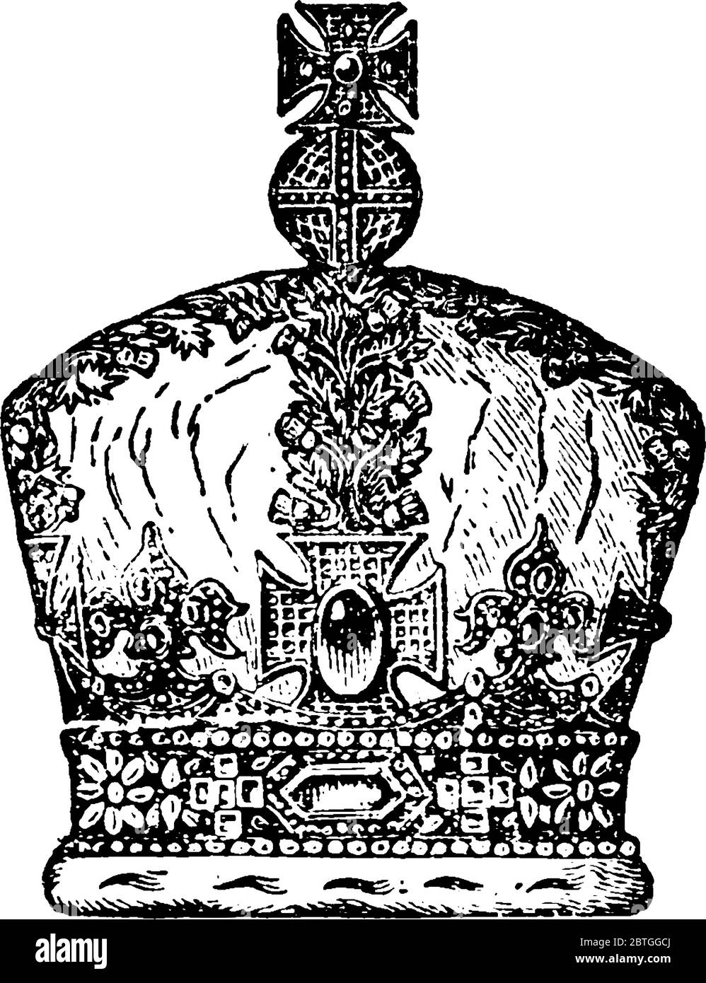 Die Krone wurde zur Krönung von Königin Victoria, Königin des Vereinigten Königreichs von Großbritannien und Irland, mit Juwelen, ihrem Zirkett, Kreuz bedeckt Stock Vektor