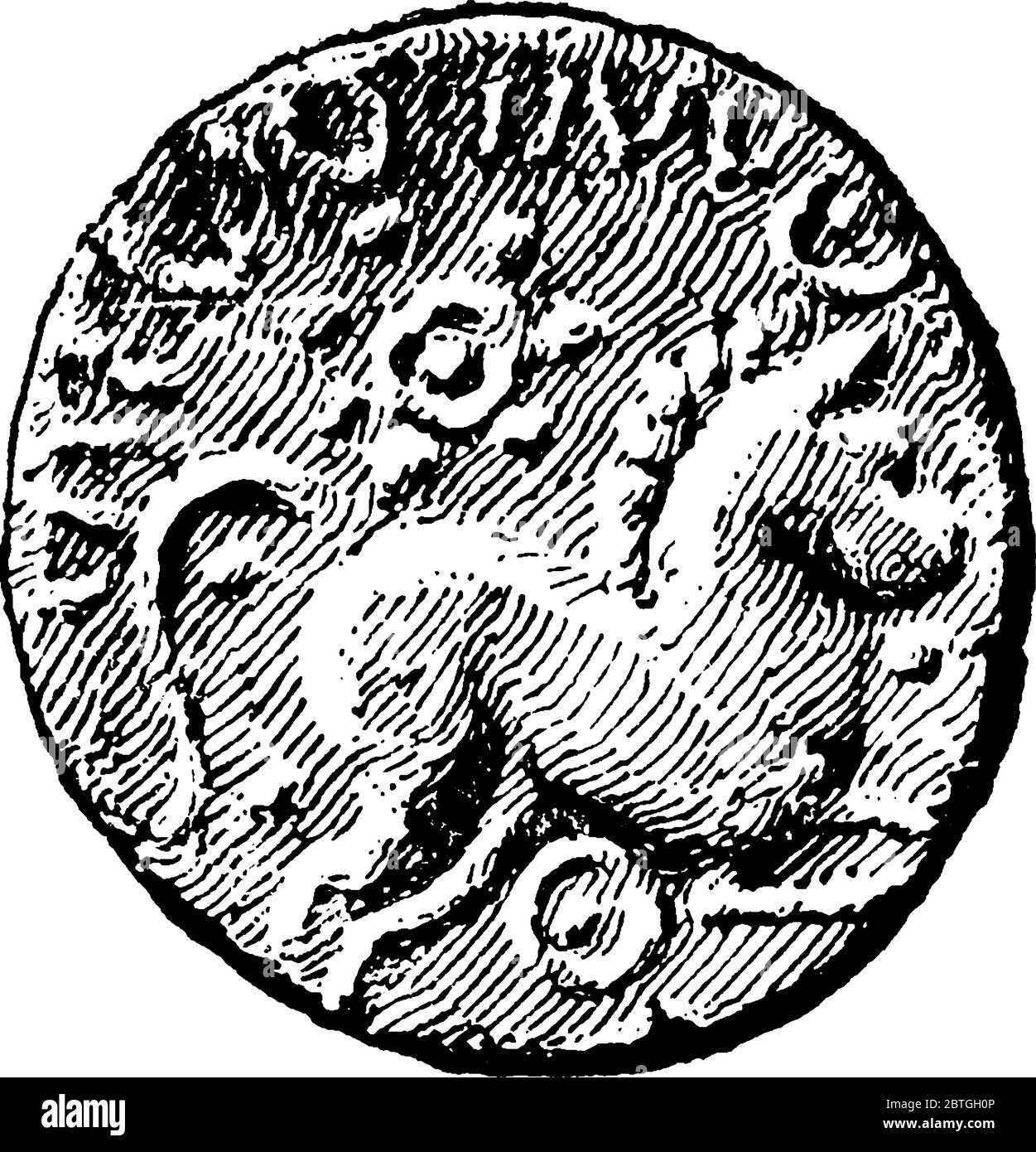 Die Rückseite einer britischen Münze während der Zeit der römischen Invasion im Gallischen Krieg, B.C. 54. Gallische Kriege waren eine Reihe von militärischen camcaig Stock Vektor