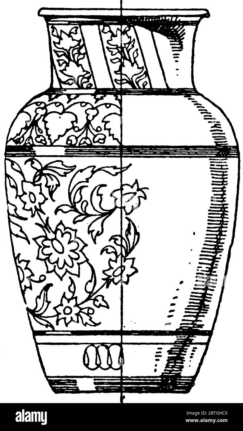 Gefunden in Bombay, Indien, wird aus feinen Zinn glasiert Keramik, Vintage-Linie Zeichnung oder Gravur Illustration. Stock Vektor