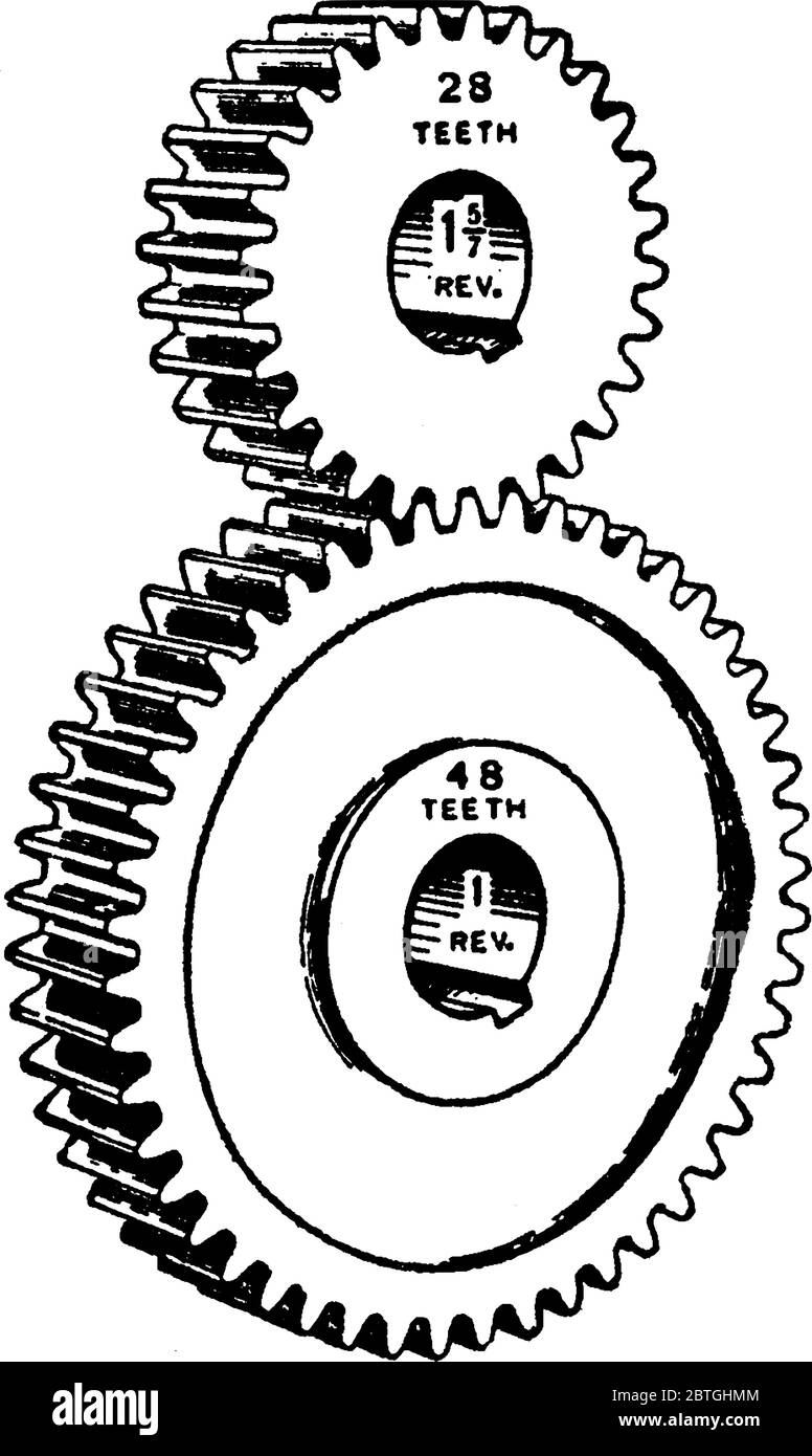 Beim Vernetzen von Zahnradpaaren wird das kleinere Zahnrad als Ritzel bezeichnet. Hier ist eine typische Darstellung eines Zahnrads mit einer Zahnstange, Verhältnis 1 5 dargestellt Stock Vektor