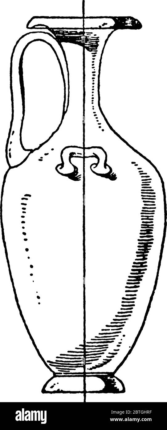 Diese Graeco-Italic unbemalte Hand-Hydria ist aus Ton gefertigt. Diese Hydria hat Griff zum Heben von Hand und für den Wassertragevorgang verwendet, Vintage Line dra Stock Vektor