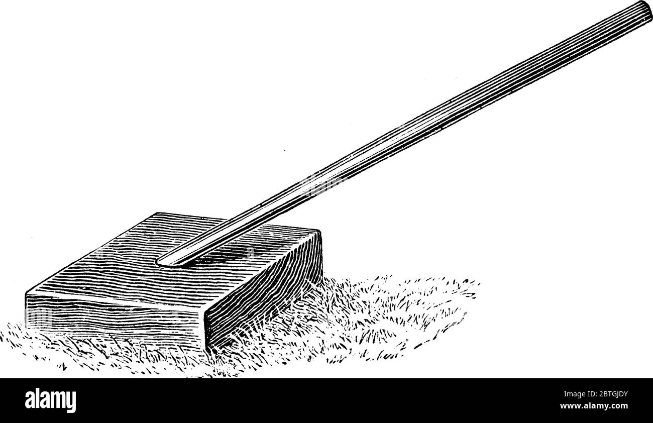 Gartenwerkzeug mit Flachkopf verwendet, um Licht, feinen Boden, Vintage-Linie Zeichnung oder Gravur Illustration zu verbreiten. Stock Vektor