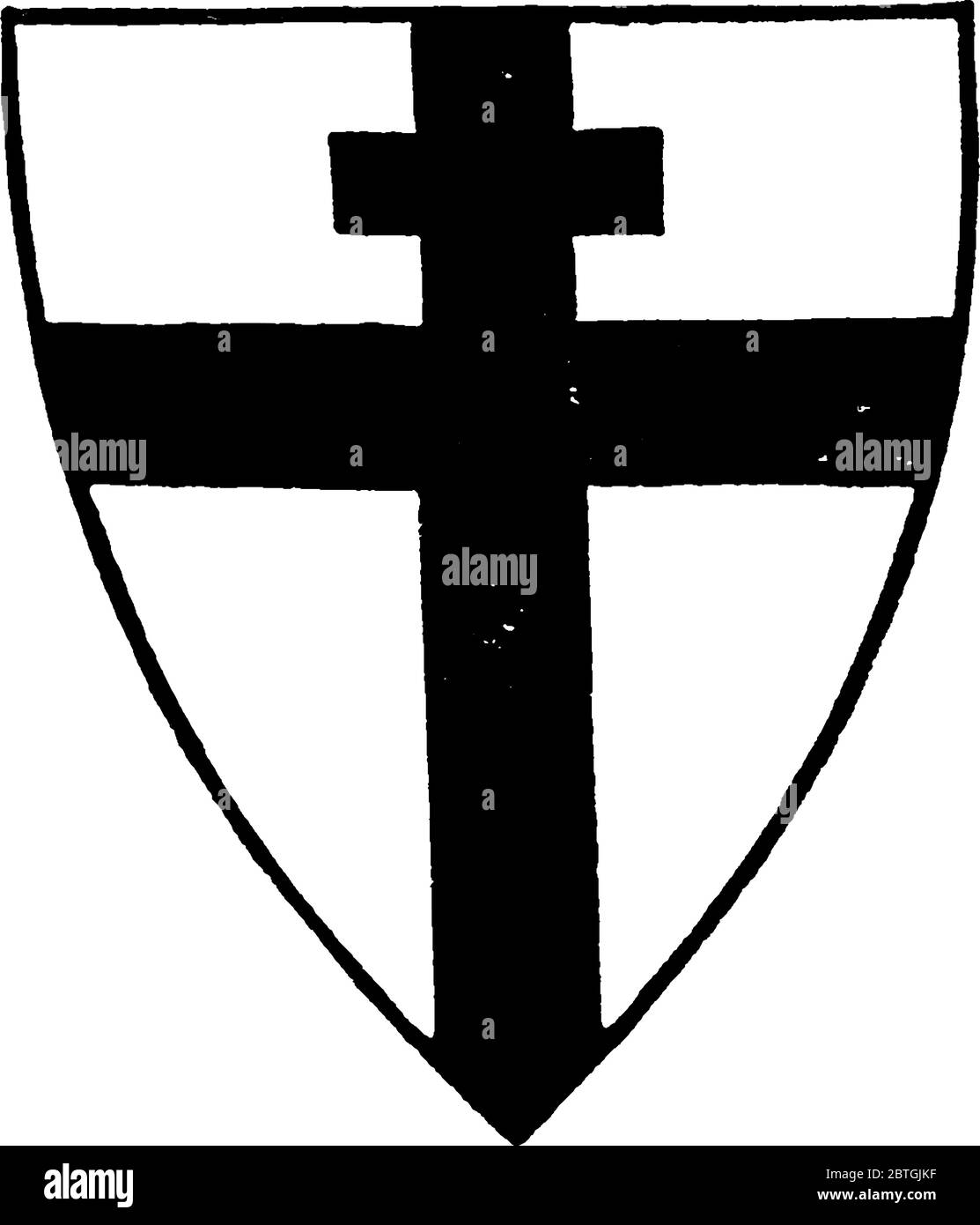 Ein Kreuz, das in der oberen Hälfte weiter gekreuzt wird, Vintage-Strichzeichnung oder Gravurzeichnung. Stock Vektor