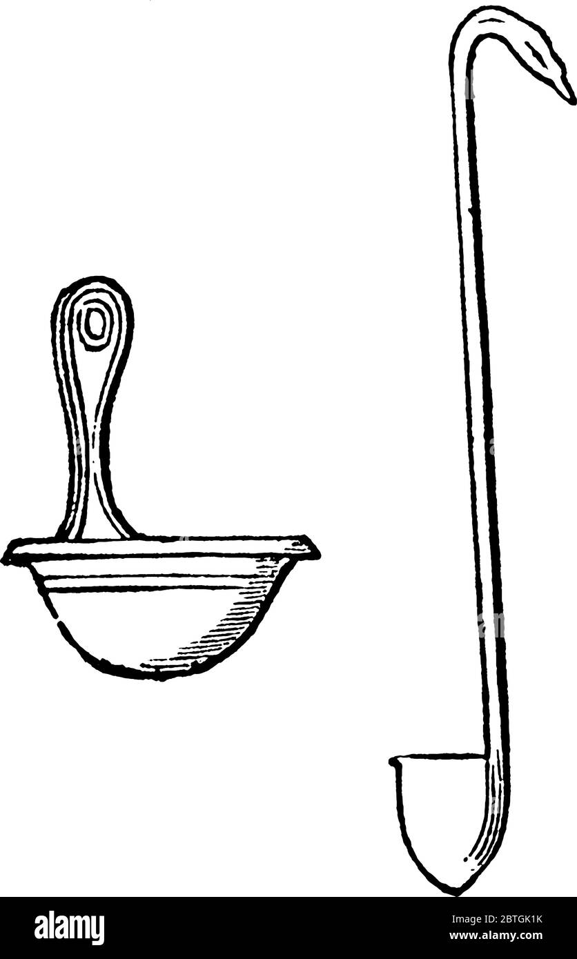 Ein griechisches und römisches flüssiges Maß, das bei Banketten mit einem kleinen Schöpflöffel verwendet wurde, mittels dessen Wein in die Trinkbecher von der großen Vesse gefördert wurde Stock Vektor