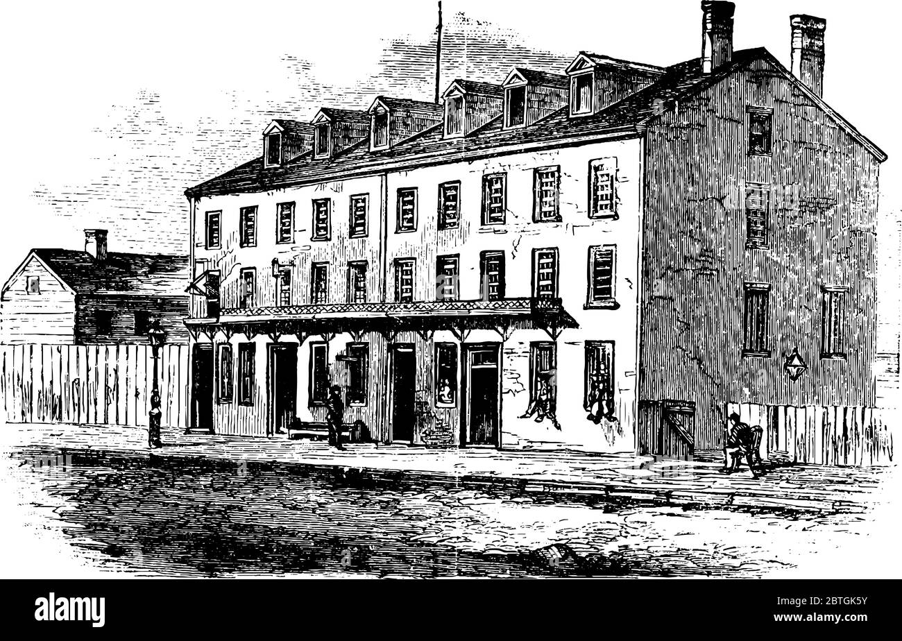 Castle Thunder war ein Gefängnis Haus während des amerikanischen Bürgerkriegs, es wurde 1861 gebaut und befindet sich in Richmond, Virginia, Vintage-Linie Zeichnung oder Gravur Stock Vektor