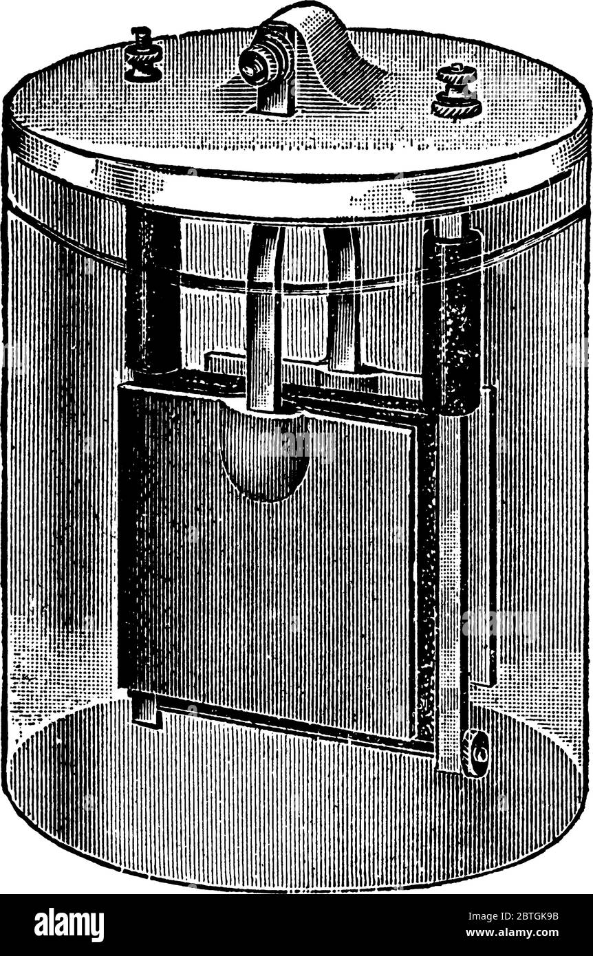 Eine typische Darstellung der Edison-Zelle, in der der Elektrolyt verwendet wird, ist Natronlauge, das positive Element zinc und das negative Element Kupfer o Stock Vektor