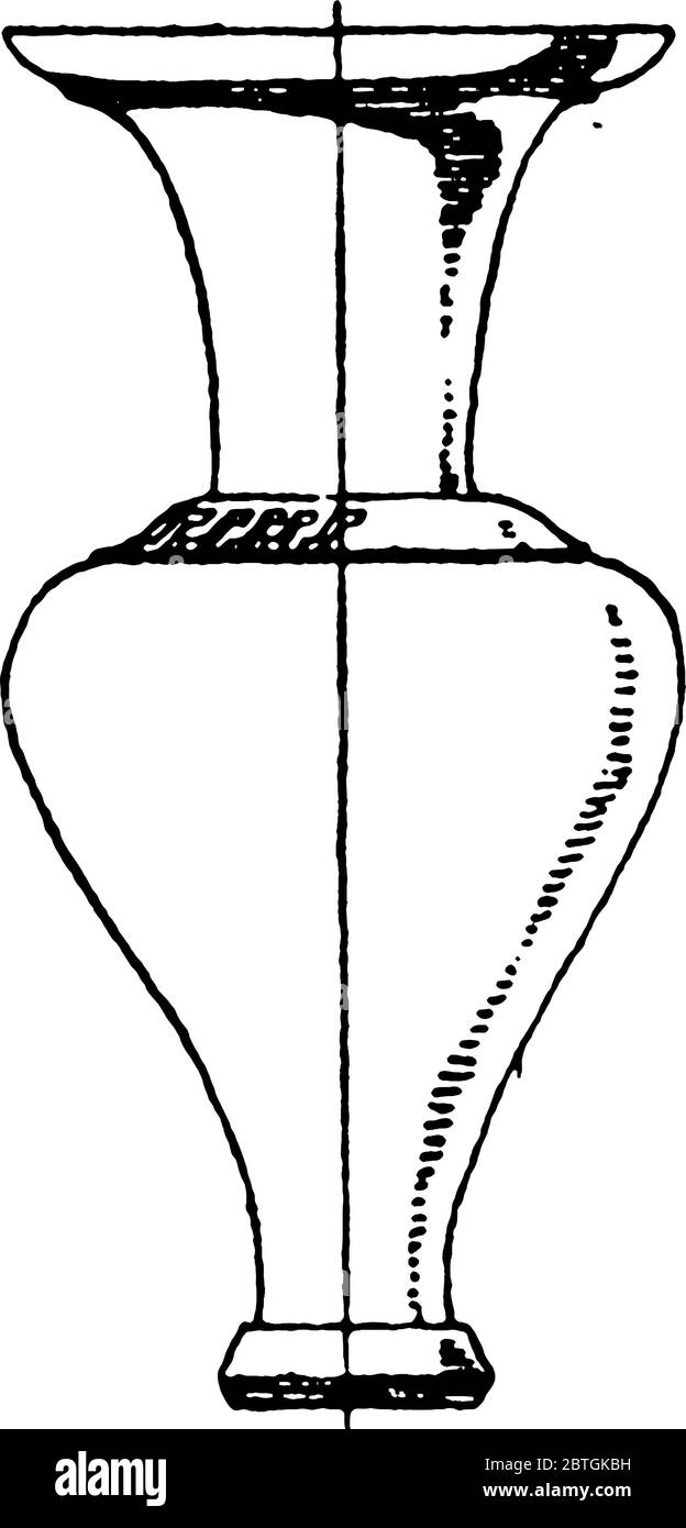 Antike Phiale, aus lackiertem Ton, ist ein schlankes Gefäß ohne Griffe, das einen länglichen Körper mit einem langen schmalen Hals, Vintage-Linie Zeichnung hat Stock Vektor
