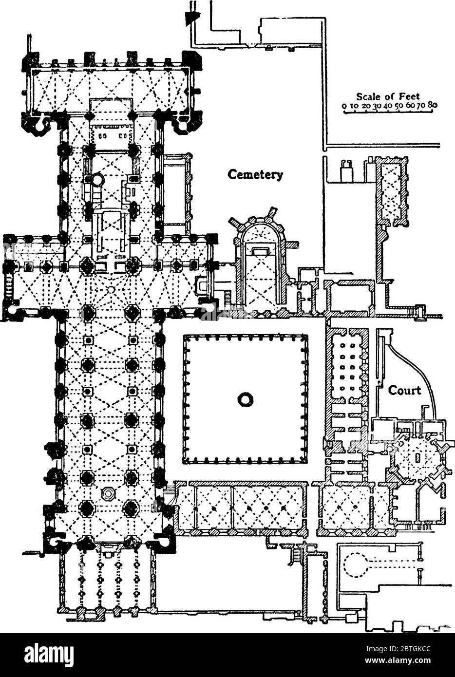 Durham Cathedral, in der Stadt Durham, England, wurde im AD 1093 gegründet und bleibt als Zentrum für christliche Anbetung heute, Vintage-Linie Zeichnung oder Stock Vektor
