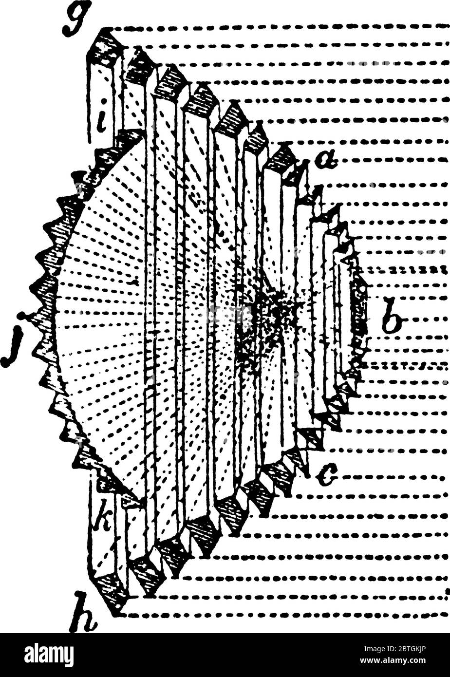 Durch Kombination der Rückprismen mit einem Halb-Holophoten, das 180 Grad unterläuft, und einem Teil des dioptrischen Kugelspiegels geht kein Licht auf dem Brenner verloren, Stock Vektor