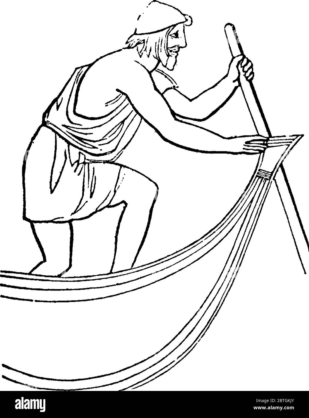 Eine typische Darstellung eines Mannes, der die Reihe eines Bootes hält, in Exomis gekleidet, der nur eine Hülse für den linken Arm hatte, die rechte mit dem sh Stock Vektor