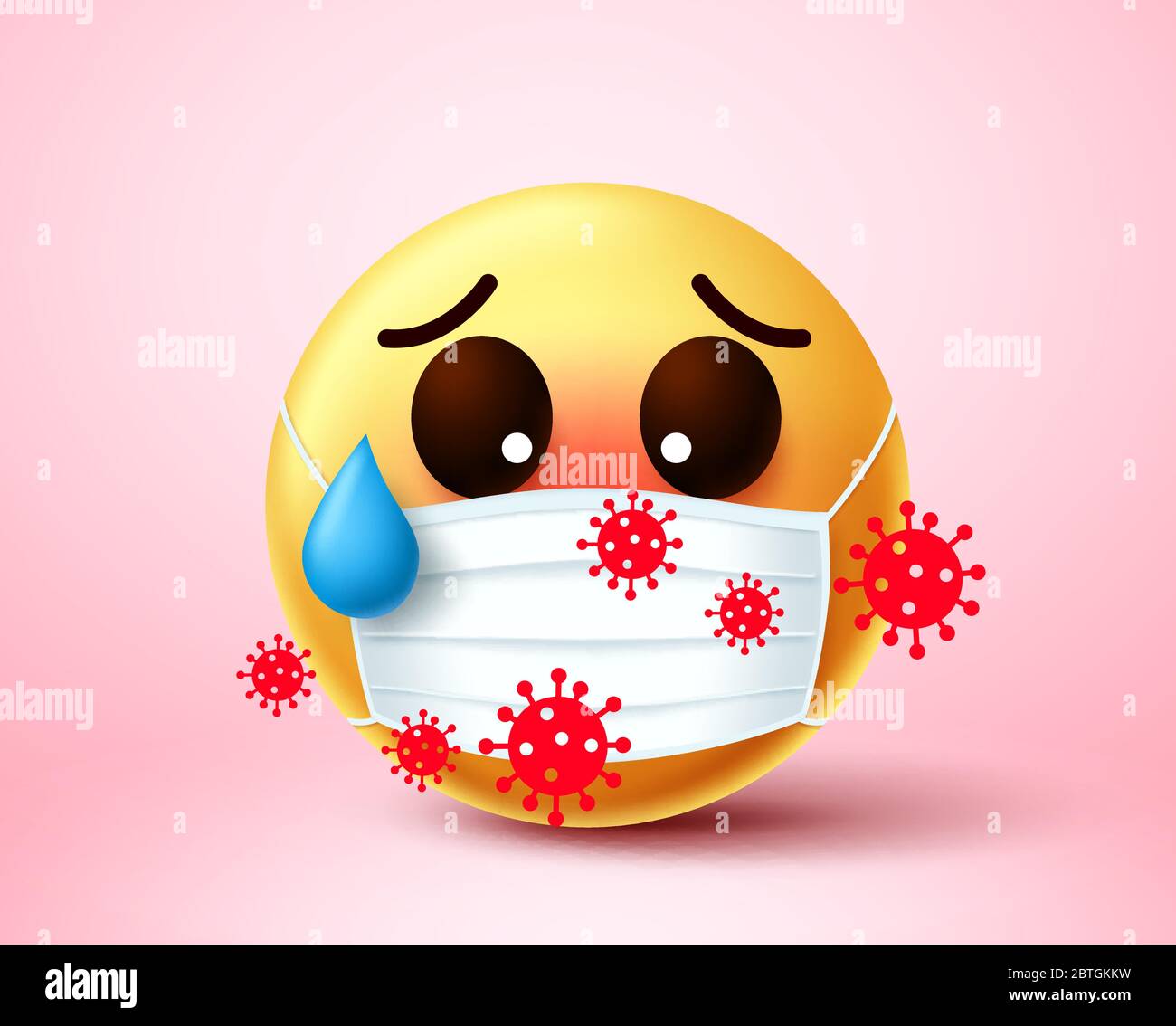 Emoji Smiley infiziert von Covid-19 Coronavirus. Emoji Smiley trägt Gesichtsmaske infiziert und ausgesetzt bei 2019-ncov Coronavirus Ausbruch. Stock Vektor