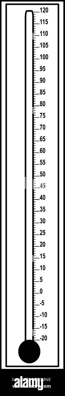 Temperaturskala mit einem Messwert, d. h. Celsius. Celsius-Bereich ist von -20 bis 120, Vintage-Linie Zeichnung oder Gravur Illustration. Stock Vektor