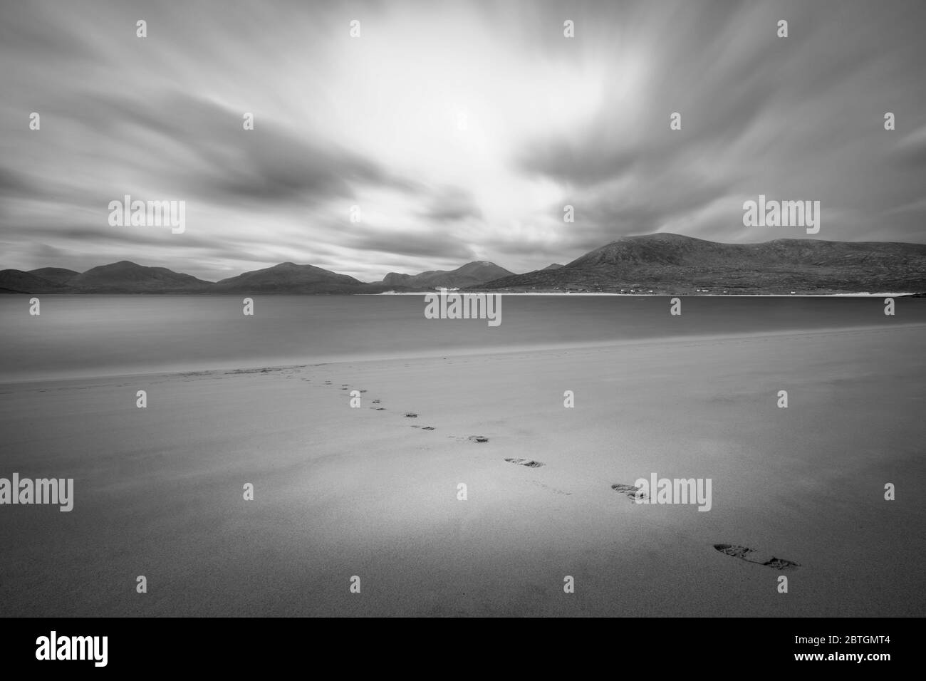 Fuß gedruckt am Sandstrand Stockfoto