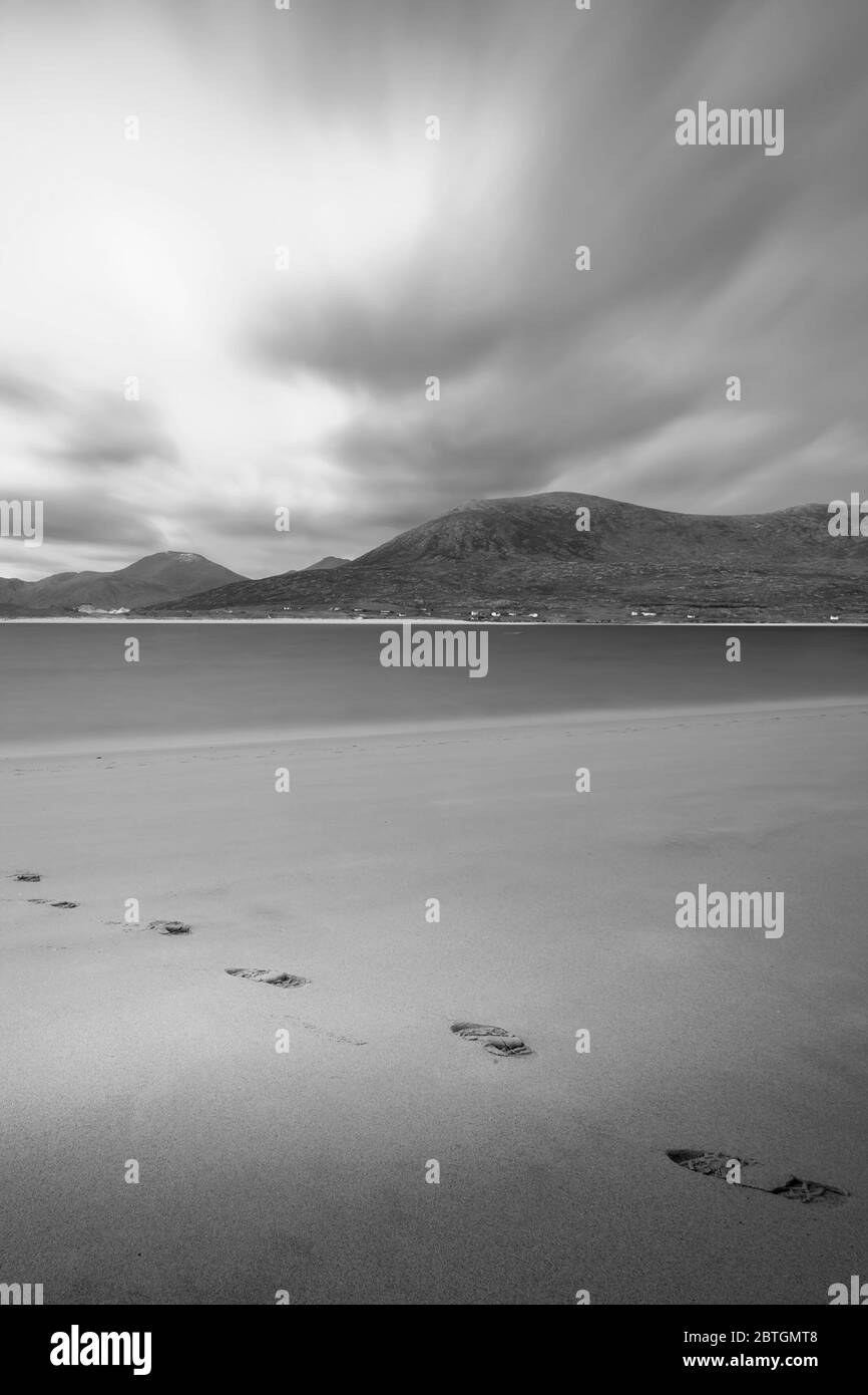 Fuß gedruckt am Sandstrand Stockfoto