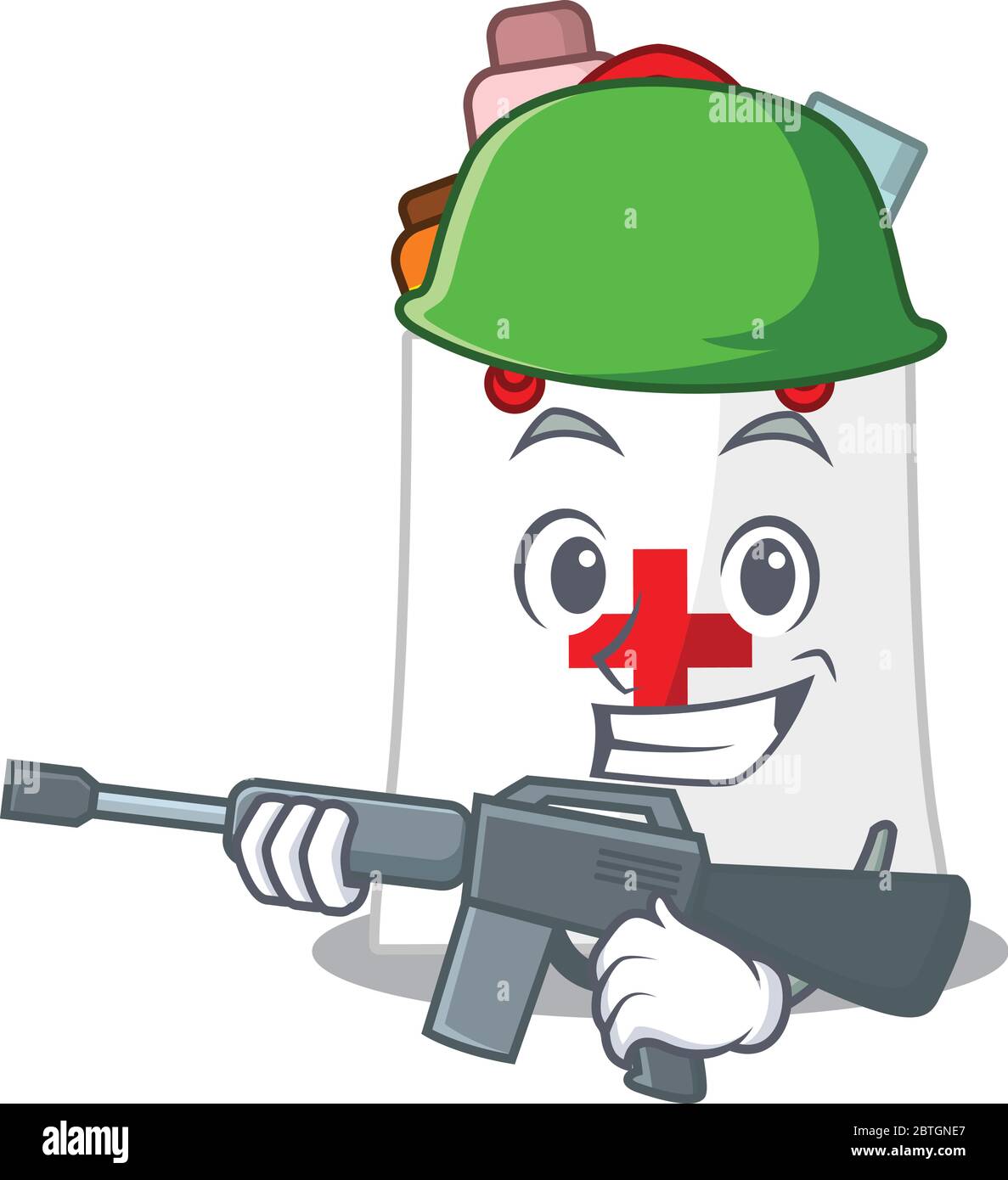 Ein Cartoon-Bild von Armee Drogen Einkaufstasche mit Maschinengewehr Stock Vektor