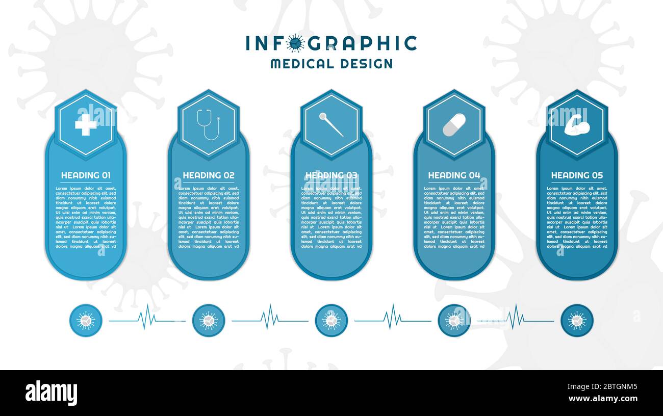Infografik Hexagon und Kapsel Form modernes Design covid 19 Konzept. vektor-Illustration. Stock Vektor