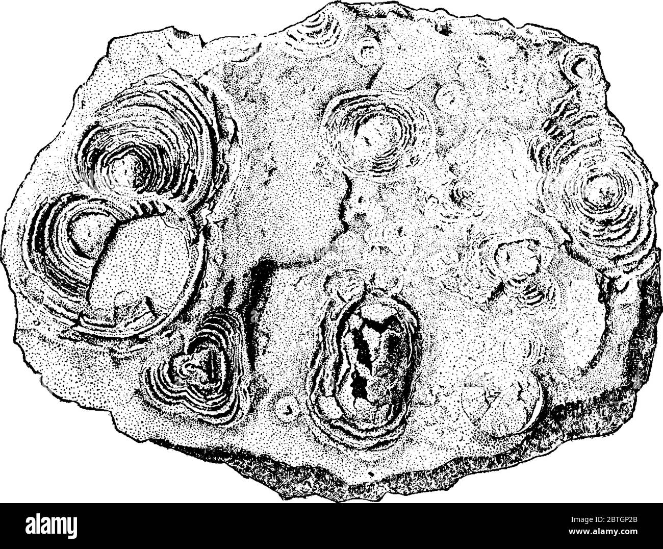 Eine kleine Höhle in felsischen vulkanischen Gesteinen gefunden, die vermutlich durch expandierende Gase in Tuffs vor der Erstarrung, Vintage-Linie Zeichnung oder Engravi verursacht werden Stock Vektor