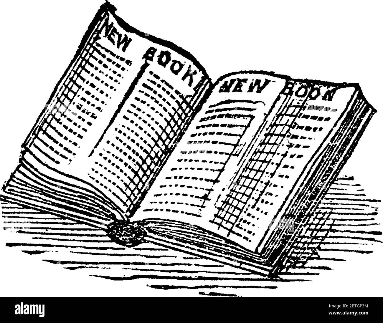 Eine typische Darstellung eines Buches, links geöffnet. Im Allgemeinen ist Buch eine Sammlung von Blättern aus Papier oder ähnlichem Material, leer, geschrieben oder gedruckt, Stock Vektor