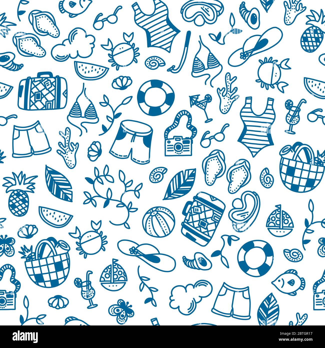 Sommer Zeit nahtlose Muster für Hintergründe und Drucke auf Papier oder Textil. Doodle Vektor-Illustration Stock Vektor