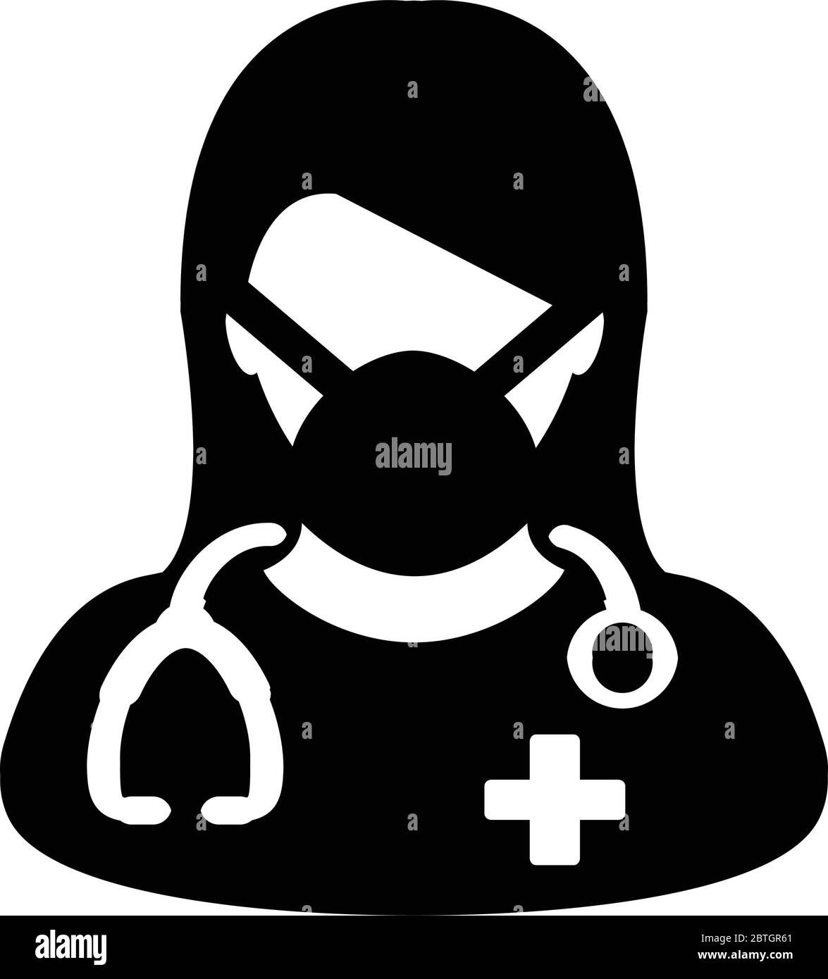 Arzt Icon Vektor mit chirurgischer Gesichtsmaske weibliche Person Profil Avatar Symbol mit Stethoskop für die medizinische Beratung in Glyph Piktogramm Stock Vektor