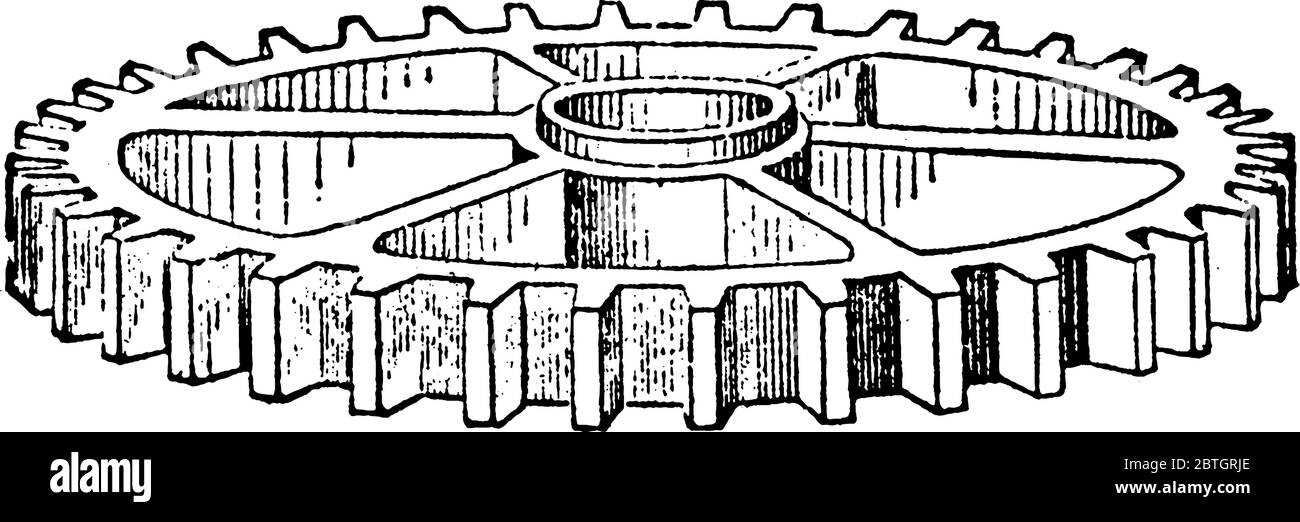 Ein Zahnrad oder Zahnrad ist ein rotierendes Maschinenteil, das Zähne, Vintage-Strichzeichnung oder Gravur-Illustration geschnitten hat. Stock Vektor