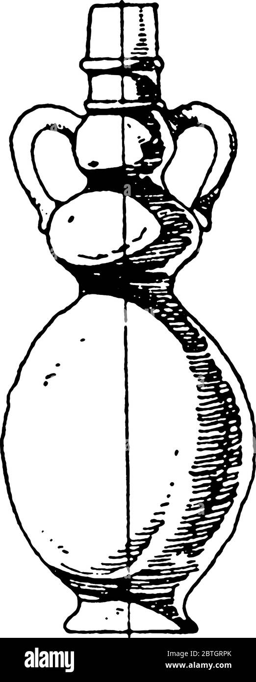 Diese moderne ägyptische Flasche ist moderne ägyptische Kunst im unteren Niltal und ist aus mattem grauen Ton mit zwei Griff am Hals, Vintage-Linie dr Stock Vektor