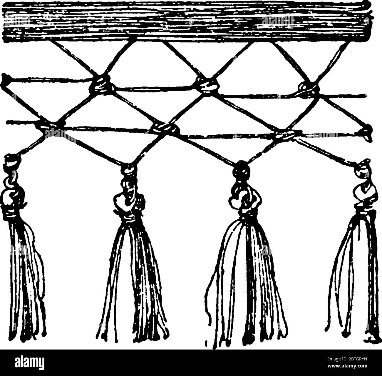 Die türkische Satteltuch Valenz ist 17. Jahrhundert Design. Es ist eine einfache von Schnüren und Quasten, Vintage-Linie Zeichnung oder Gravur Illustration. Stock Vektor