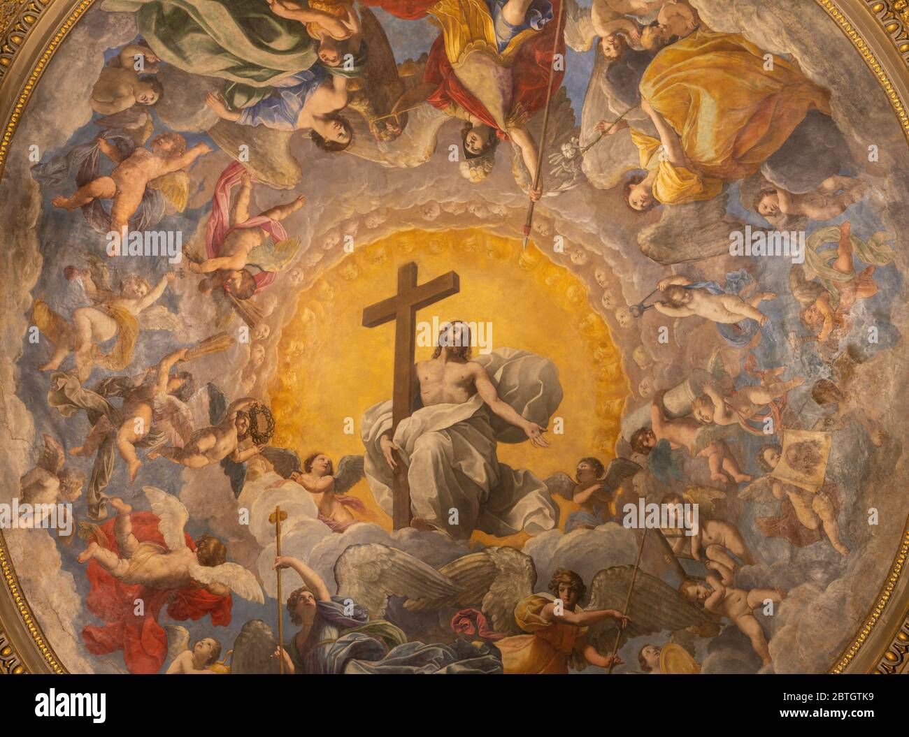 Ravenna, ITALIEN - 28. JANUAR 2020: Der Freco Glory von Resurected Jesus von der Kuppel der Seitenkapelle in Duomo (Dom) von Guido Reni (1575 - 1642 Stockfoto