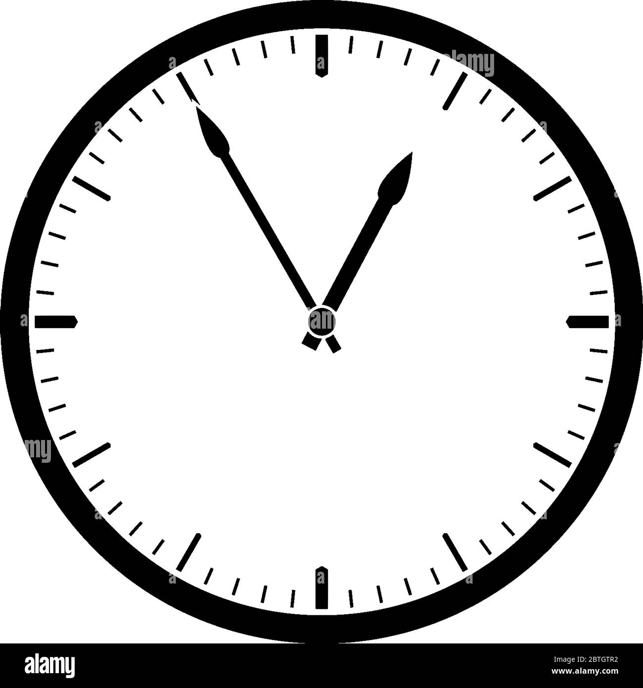 Eine 12-Stunden-Wanduhr mit Stunden- und Minutenzeiger, die die Zeit 12:55 anzeigt, Vintage-Strichzeichnung oder Gravur-Illustration. Stock Vektor