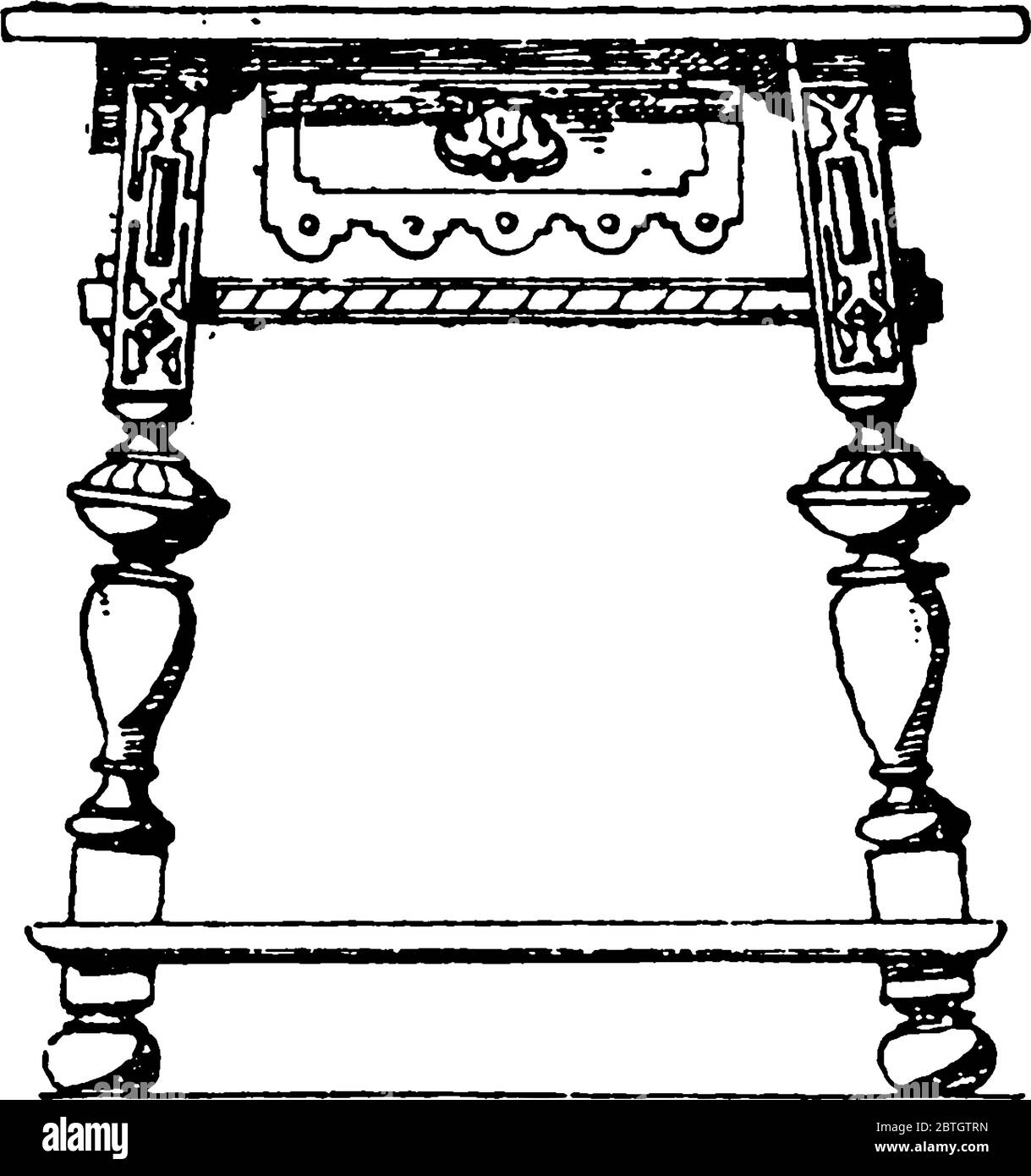 Der moderne Renaissance-Stil Tisch mit Beinen, die prismatisch, gedreht oder manchmal gebogen sind. Sie stehen entweder aufrecht oder schrägen nach außen, Vintage Linie Stock Vektor