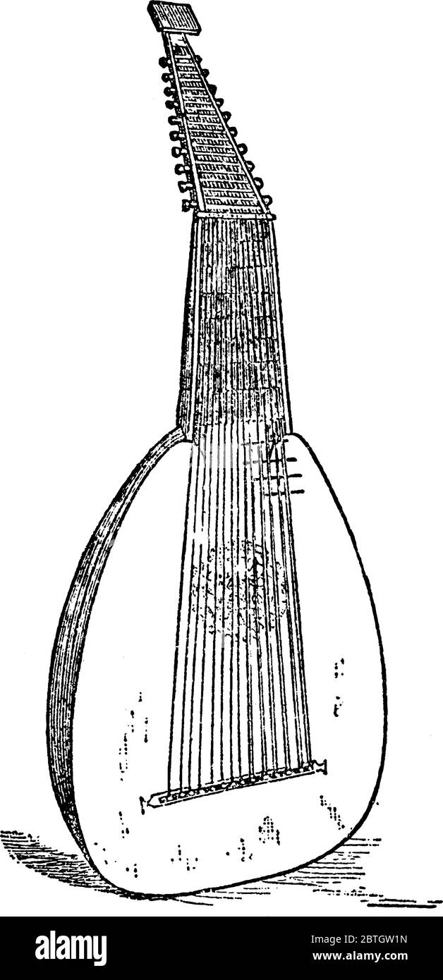 Das arabische Instrument mit konvexem Klangkörper, der auf die Resonanzplatte oder Membran hinweist, die ursprünglich auf einen Kürbis gelegt wurde, wurde mit s aufgereiht Stock Vektor