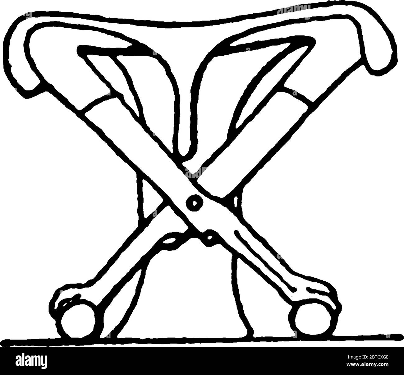 Klappstuhl mit kreuzenden Streben kombiniert, um einen gerippten Stuhl zu bilden, wurde im Grab von Chambali gefunden, in der 18. Dynastie, Vintage Linie Zeichnung oder en Stock Vektor