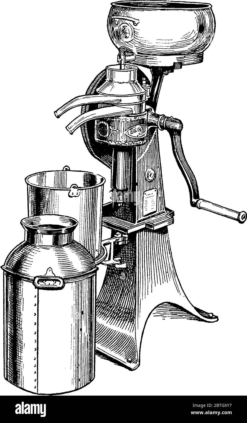 Eine Maschine zum Trennen der Sahne von der Milch. Es tut die Arbeit in einer effizienten und schnelleren Weise, als es durch die Creme zu erhöhen i getan werden kann Stock Vektor