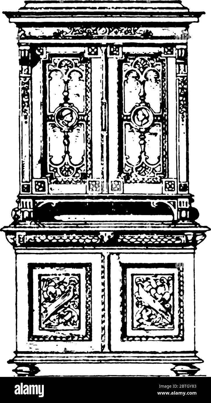 Eine typische Darstellung eines modernen Kabinetts, einer Vintage-Strichzeichnung oder einer Gravurdarstellung. Stock Vektor