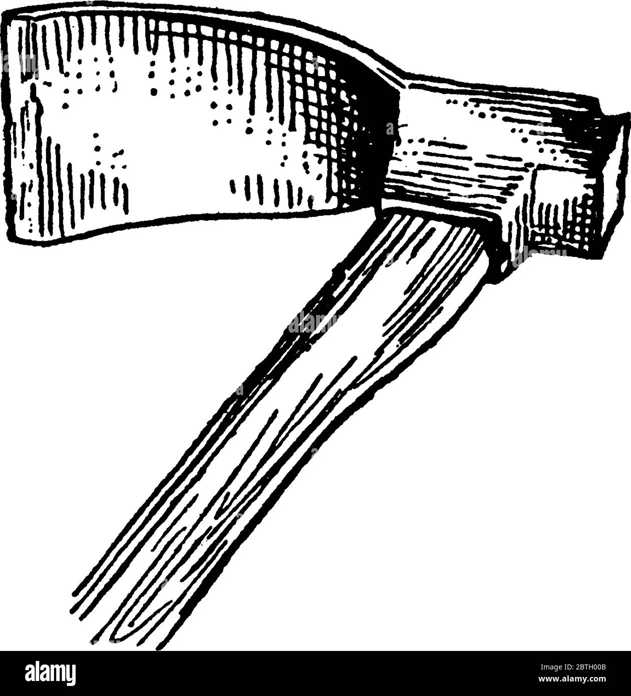 Ein Holzschneidwerkzeug, das adz, das eine gebogene Klinge und eine gerade Schneide hat, mit einer Lünette wie ein Meißel, Vintage-Strichzeichnung oder Gravur illust Stock Vektor