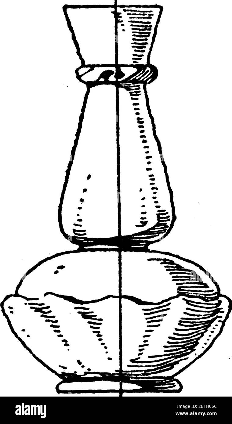 Dieser dekorative Behälter aus dem 17. Jahrhundert ist aus Glas gefertigt und wird zur Darstellung von Schnittblumen oder als Dekorationsstück, Vintage-Linienzeichnung oder engr Stock Vektor